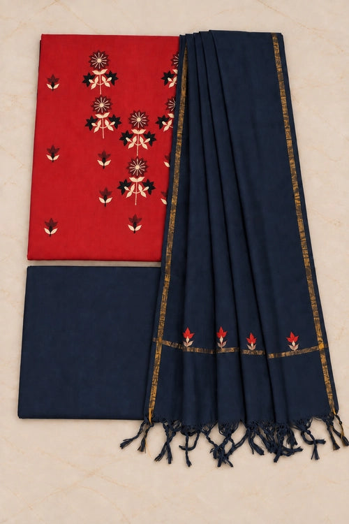 Pratibimb "Aaina Jade Slub Cotton Mirrorwork" Unstitched Suit Set