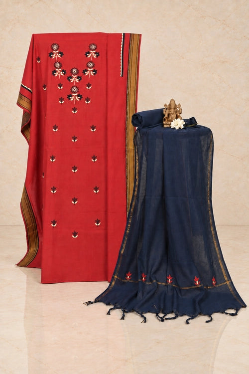 Pratibimb "Aaina Jade Slub Cotton Mirrorwork" Unstitched Suit Set