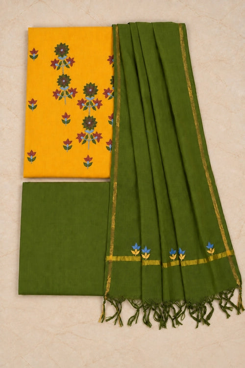 Pratibimb "Phoolwari Yellow South Cotton Hand Embroidered" Unstitched Suit Set
