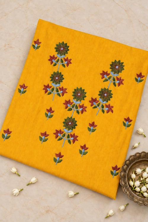 Pratibimb "Phoolwari Yellow South Cotton Hand Embroidered" Unstitched Suit Set
