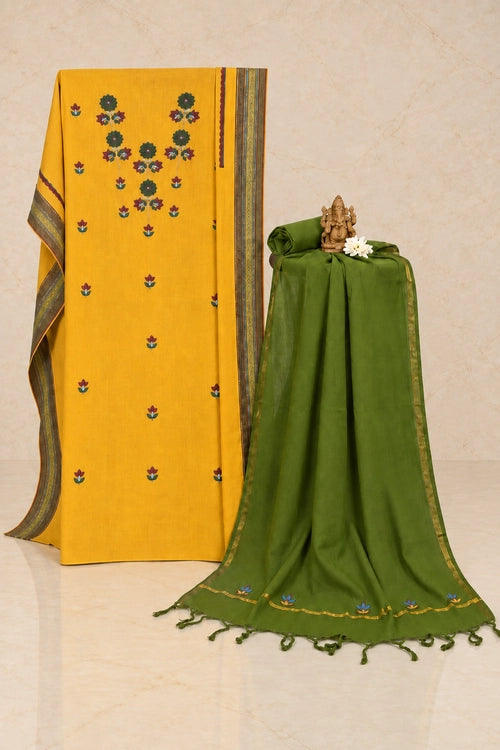 Pratibimb "Phoolwari Yellow South Cotton Hand Embroidered" Unstitched Suit Set