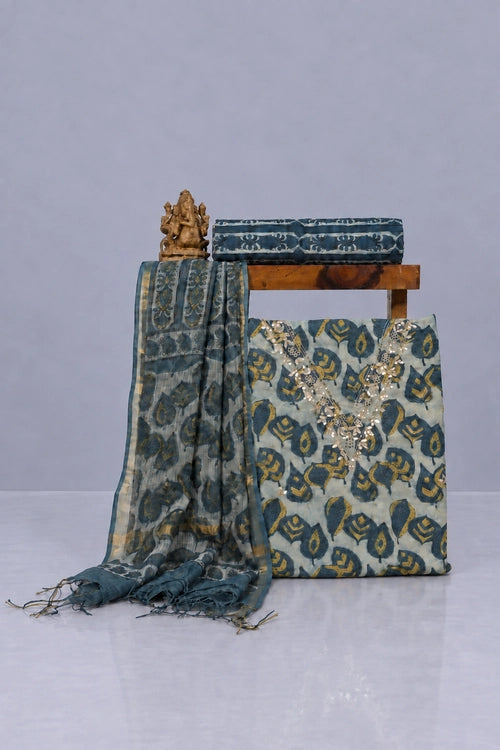 Pratibimb "Ajrakh Indigo Hand Embroidered Gota Patti" Unstitched Suit Set