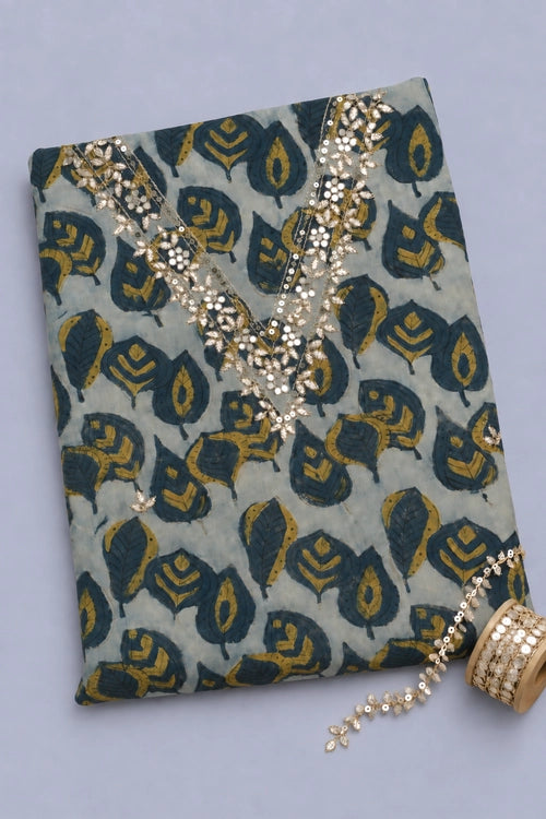 Pratibimb "Ajrakh Indigo Hand Embroidered Gota Patti" Unstitched Suit Set
