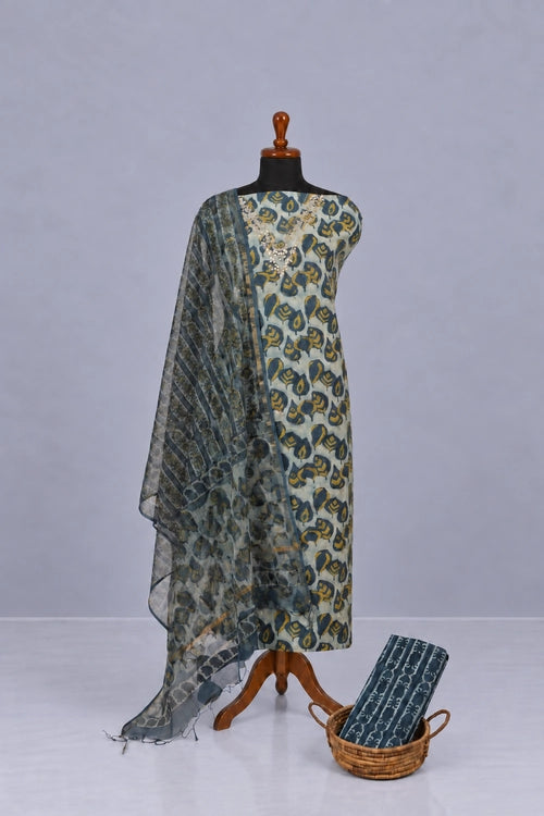 Pratibimb "Ajrakh Indigo Hand Embroidered Gota Patti" Unstitched Suit Set