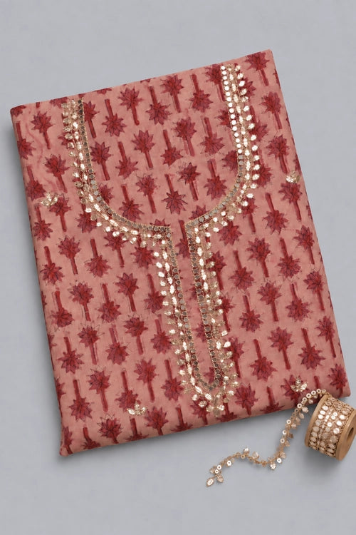 Pratibimb "Ajrakh Onion Cotton Hand Embroidered Gota Patti" Unstitched Suit Set