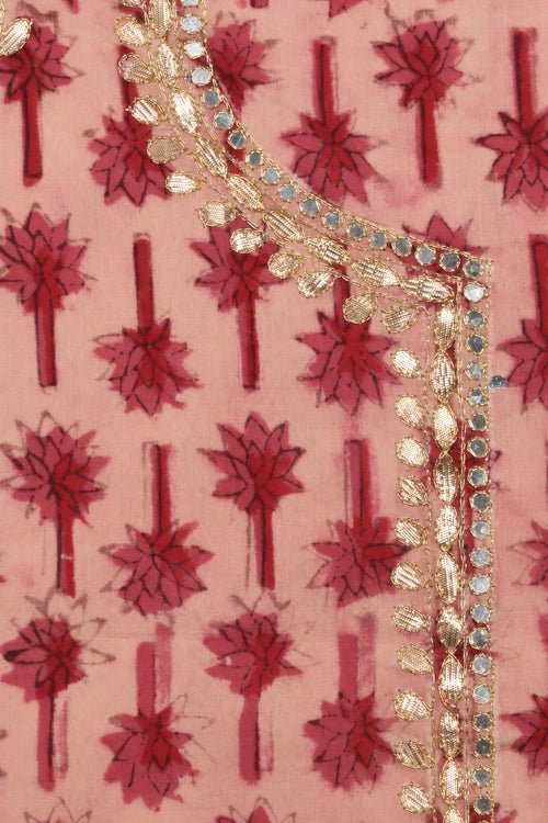 Pratibimb "Ajrakh Onion Cotton Hand Embroidered Gota Patti" Unstitched Suit Set