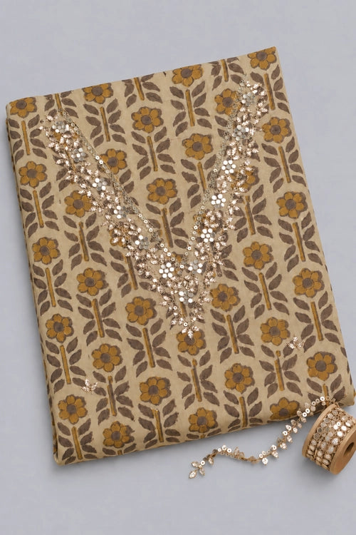 Pratibimb "Ajrakh Haldi Cotton Hand Embroidered Gota Patti" Unstitched Suit Set