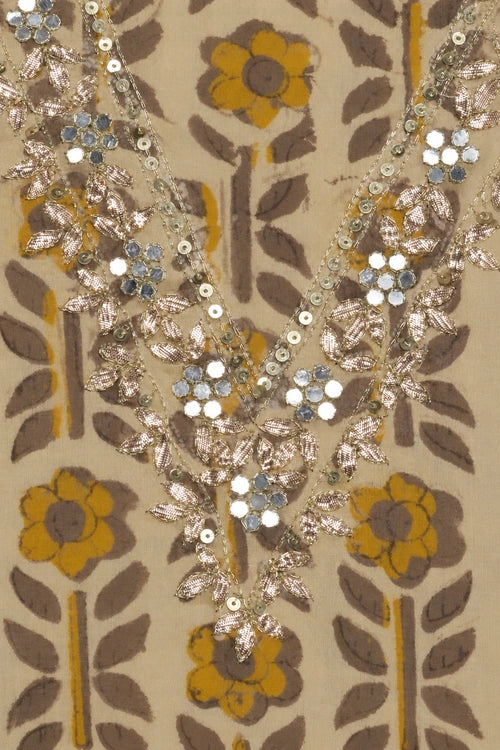Pratibimb "Ajrakh Haldi Cotton Hand Embroidered Gota Patti" Unstitched Suit Set