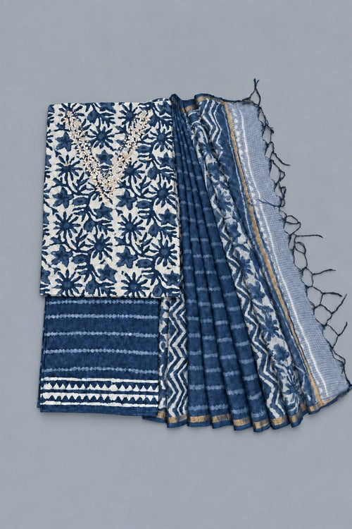 Pratibimb "Neela Indigo Phool Gota Patti" Unstitched Suit Set