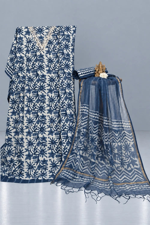 Pratibimb "Neela Indigo Phool Gota Patti" Unstitched Suit Set