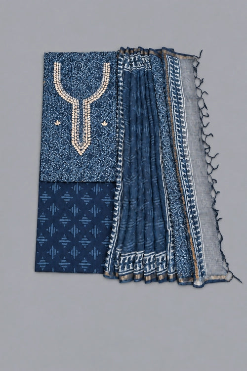 Pratibimb "Neela Indigo Chakri Gota Patti" Unstitched Suit Set