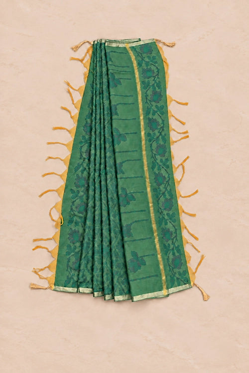 Pratibimb "Chandni Chanderi Green Cotton Silk Mirror" Unstitched Suit Set