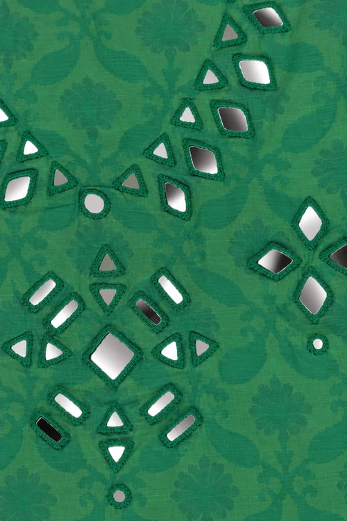 Pratibimb "Chandni Chanderi Green Cotton Silk Mirror" Unstitched Suit Set