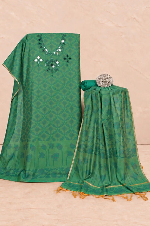 Pratibimb "Chandni Chanderi Green Cotton Silk Mirror" Unstitched Suit Set