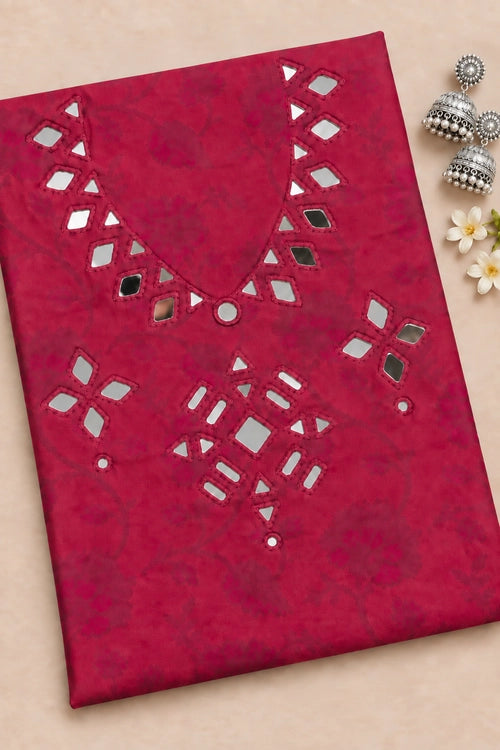 Pratibimb "Chandni Chanderi Deep Pink Cotton Silk Mirrorwork" Unstitched Suit Set