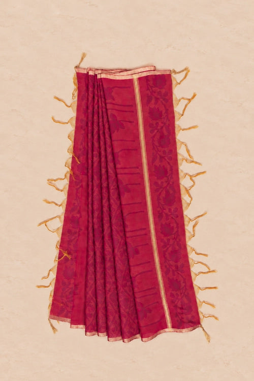 Pratibimb "Chandni Chanderi Deep Pink Cotton Silk Mirrorwork" Unstitched Suit Set