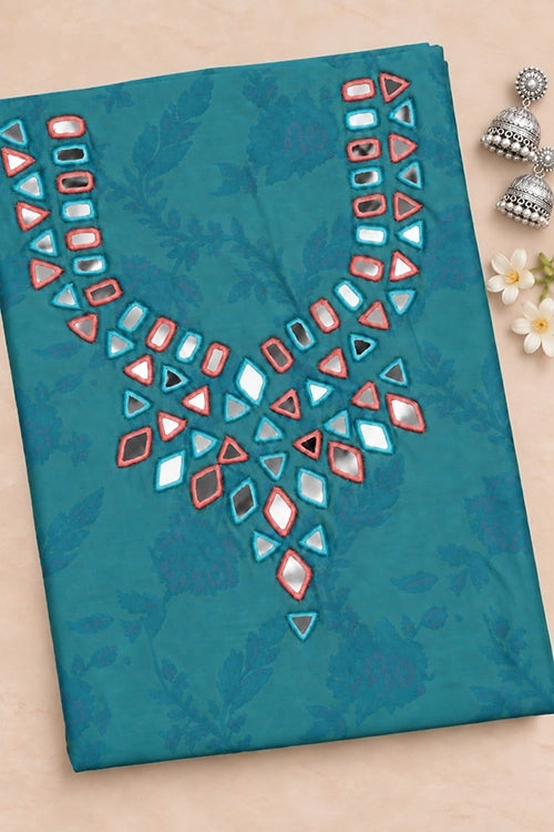 Pratibimb "Chandni Chanderi Turquoise Cotton Silk Mirror" Unstitched Suit Set