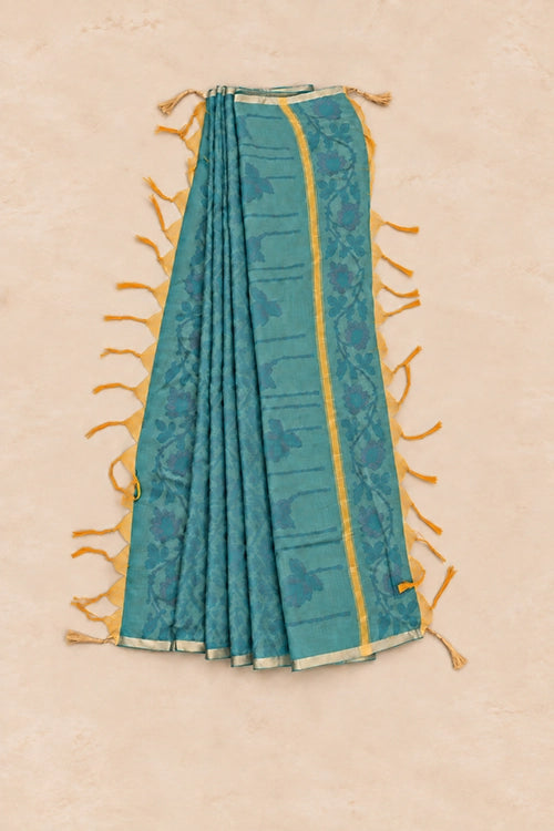 Pratibimb "Chandni Chanderi Turquoise Cotton Silk Mirror" Unstitched Suit Set