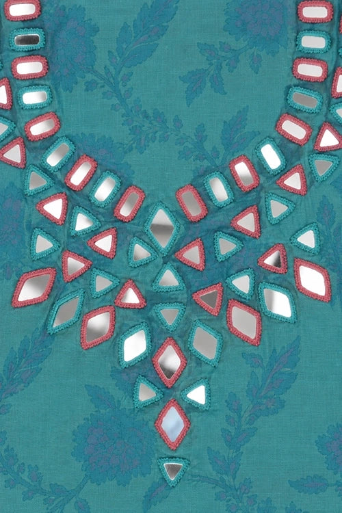 Pratibimb "Chandni Chanderi Turquoise Cotton Silk Mirror" Unstitched Suit Set