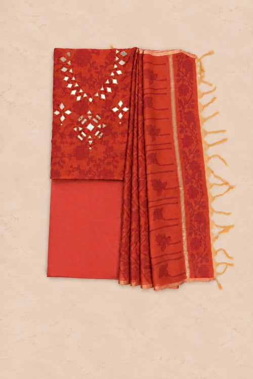 Pratibimb "Chandni Chanderi Rust Cotton Silk Mirror" Unstitched Suit Set