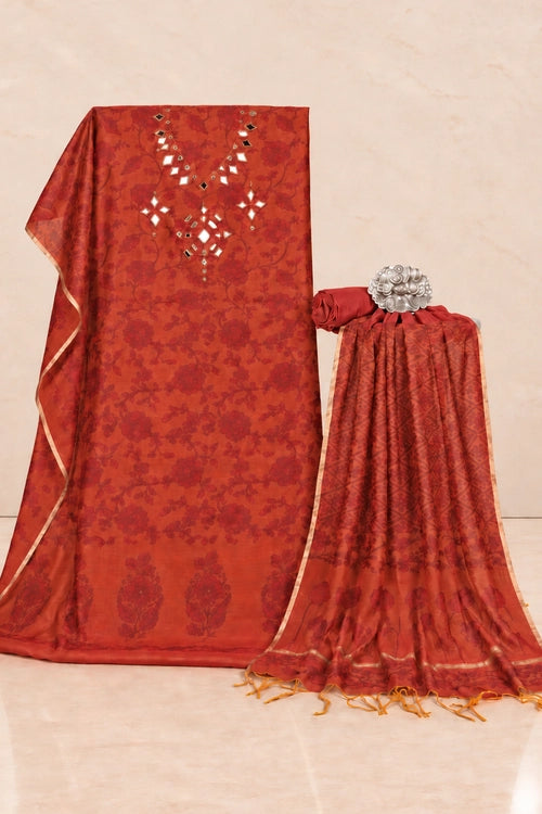 Pratibimb "Chandni Chanderi Rust Cotton Silk Mirror" Unstitched Suit Set