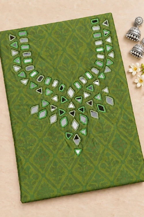 Pratibimb "Chandni Chanderi Parrot Green Cotton Silk Mirror" Unstitched Suit Set