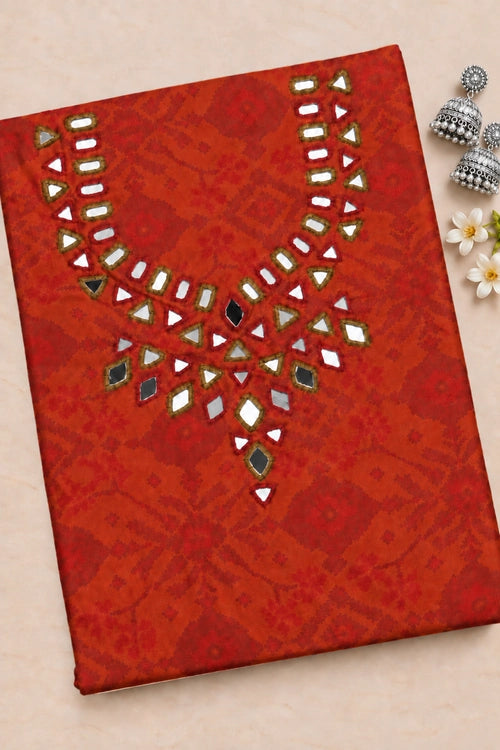 Pratibimb "Chandni Chanderi Deep Rust Cotton Silk Mirror" Unstitched Suit Set