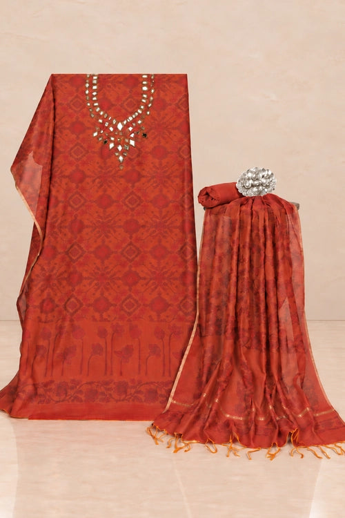Pratibimb "Chandni Chanderi Deep Rust Cotton Silk Mirror" Unstitched Suit Set