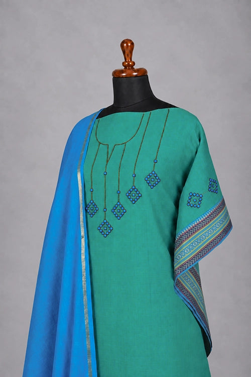 Pratibimb "Kolam Green" Unstitched Suit Set
