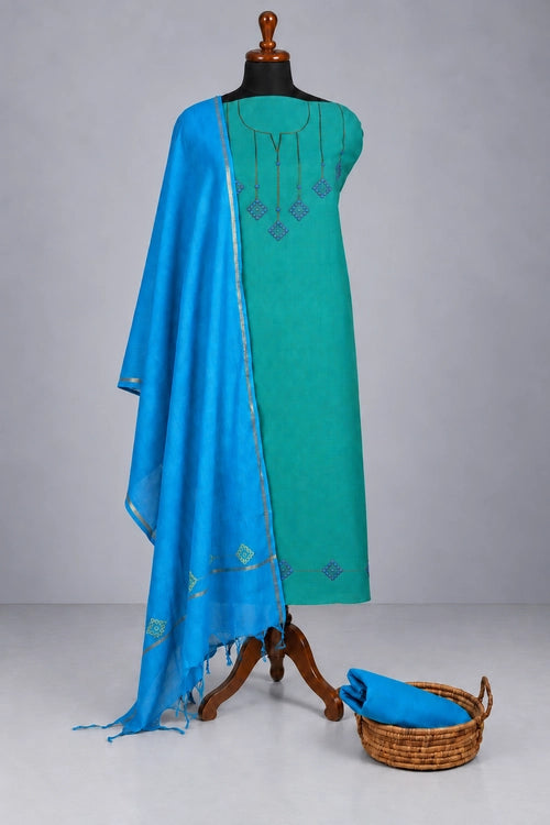 Pratibimb "Kolam Green" Unstitched Suit Set