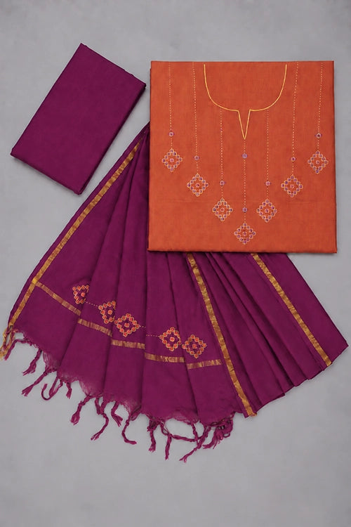 Pratibimb "Kolam Rust" Unstitched Suit Set