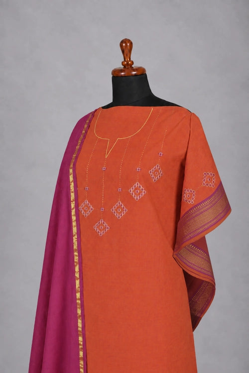 Pratibimb "Kolam Rust" Unstitched Suit Set