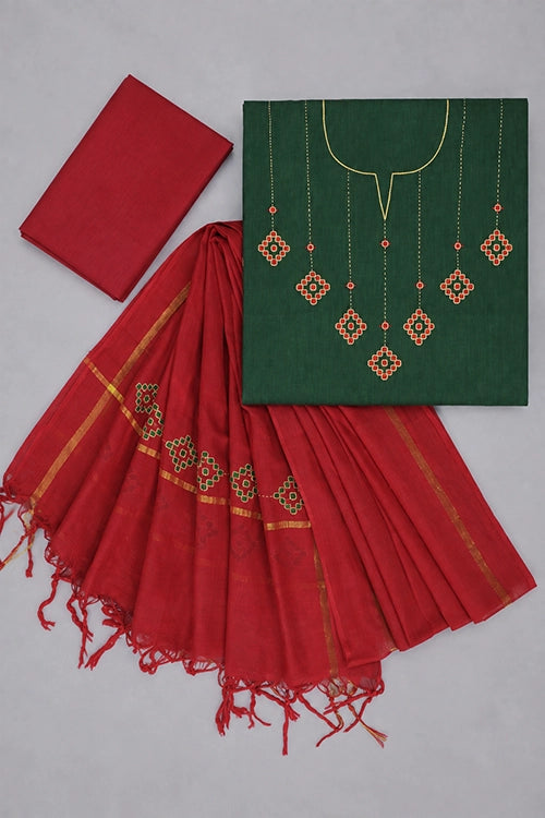 Pratibimb "Kolam Dark Green" Unstitched Suit Set