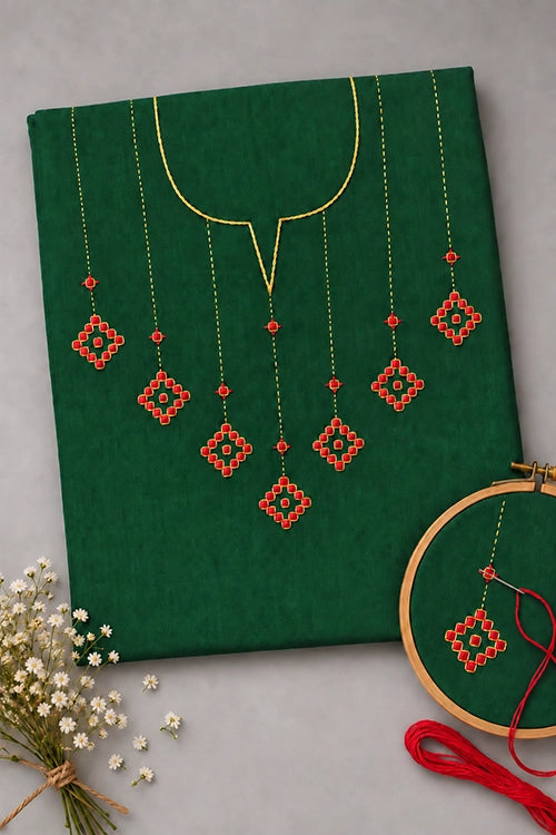 Pratibimb "Kolam Dark Green" Unstitched Suit Set