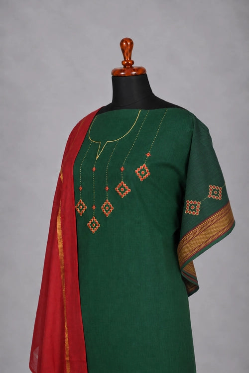 Pratibimb "Kolam Dark Green" Unstitched Suit Set