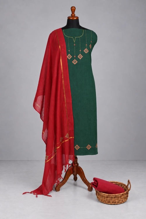 Pratibimb "Kolam Dark Green" Unstitched Suit Set