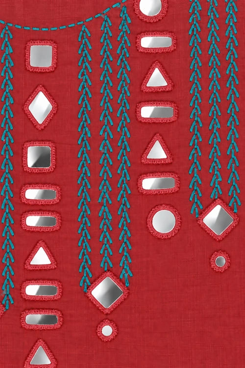 Pratibimb "Aaina Pink Slub Cotton Mirrorwork" Unstitched Suit Set