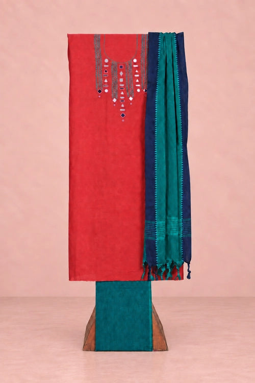 Pratibimb "Aaina Pink Slub Cotton Mirrorwork" Unstitched Suit Set