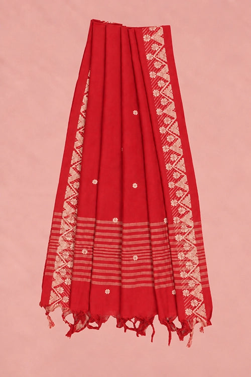 Pratibimb "Aaina Parrot Green Slub Cotton Mirrorwork" Unstitched Suit Set