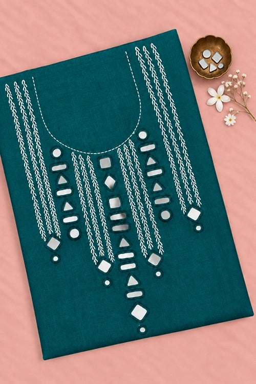 Pratibimb "Aaina Jade Slub Cotton Mirrorwork" Unstitched Suit Set