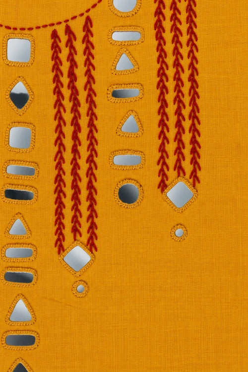 Pratibimb "Aaina Haldi Slub Cotton Mirrorwork" Unstitched Suit Set