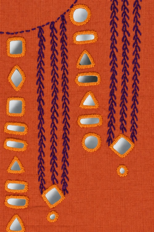 Pratibimb "Aaina Orange Slub Cotton Mirrorwork" Unstitched Suit Set