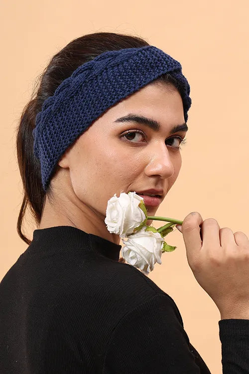 Ajoobaa "Twisted" Handknitted Merino Headband - Navy Blue