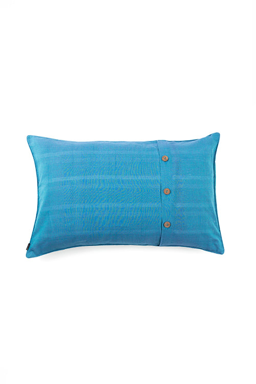 Cotton Teal Blue Hand Woven Pillow Cover