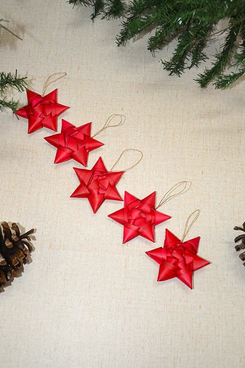 Dharini Palm Leaf Christmas Star Ornaments Red (Set of 5)