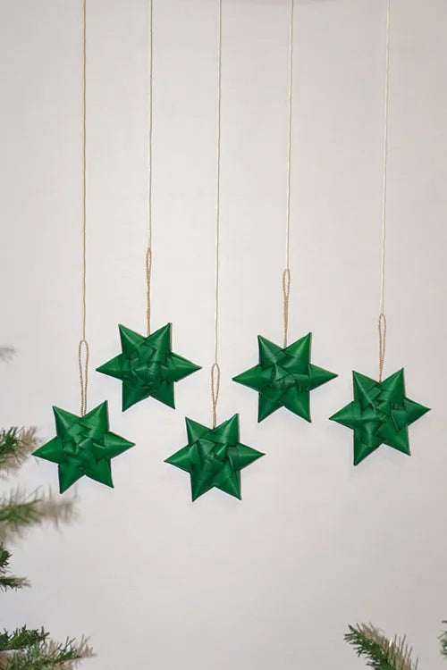 Dharini Palm Leaf Christmas Star Ornaments Green (Set of 5)