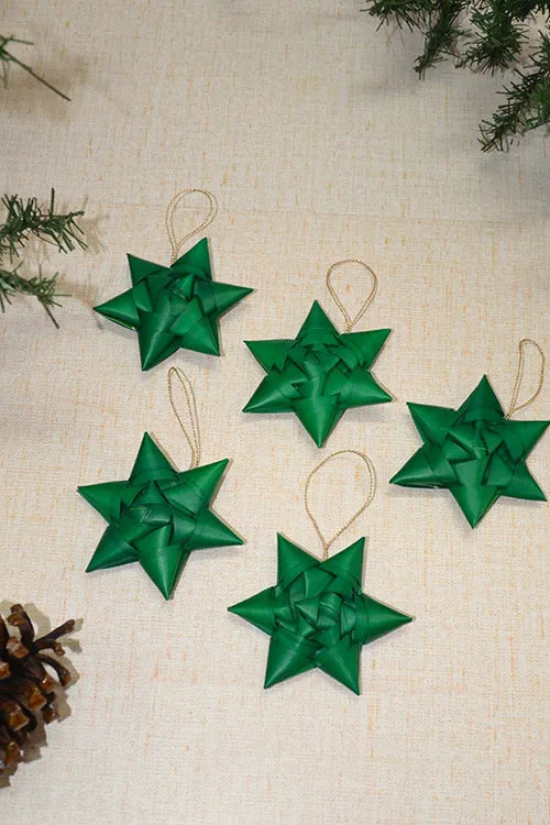 Dharini Palm Leaf Christmas Star Ornaments Green (Set of 5)