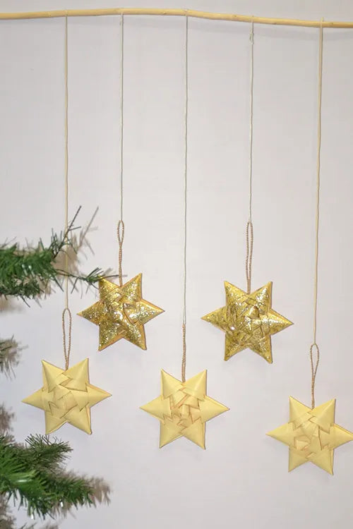 Dharini Palm Leaf Christmas Star Ornaments Ivory (Set of 5)