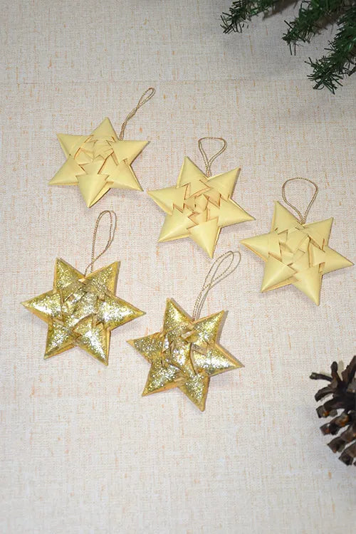 Dharini Palm Leaf Christmas Star Ornaments Ivory (Set of 5)