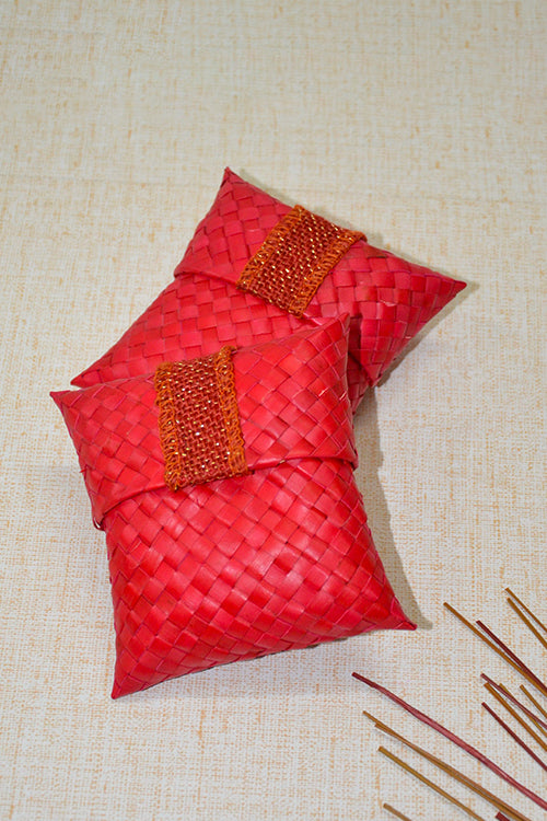 Dharini Palm Leaf Gift Pouches Red (Set Of 4)